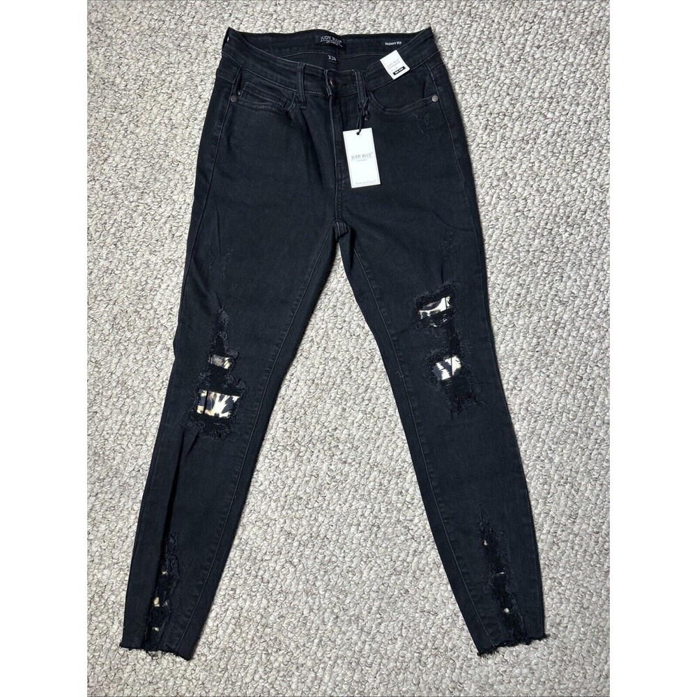 Judy Blue Jeans Size 3/26 Skinny Fit Distressed Black Leopard Mid Rise NWT